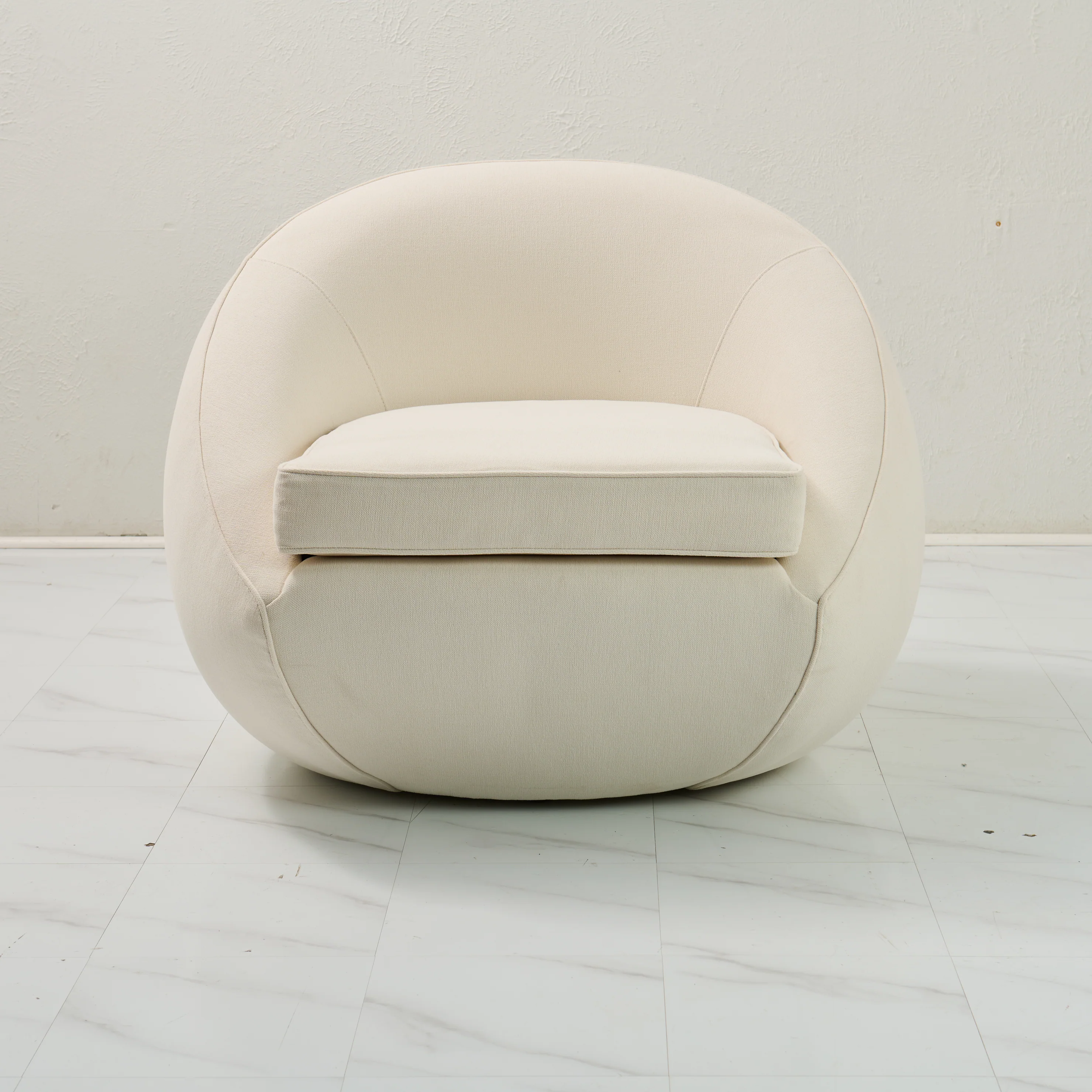 Modern Stationary Pod Chairs - Cream Upholstered Lounge Accent Chair - Image 5