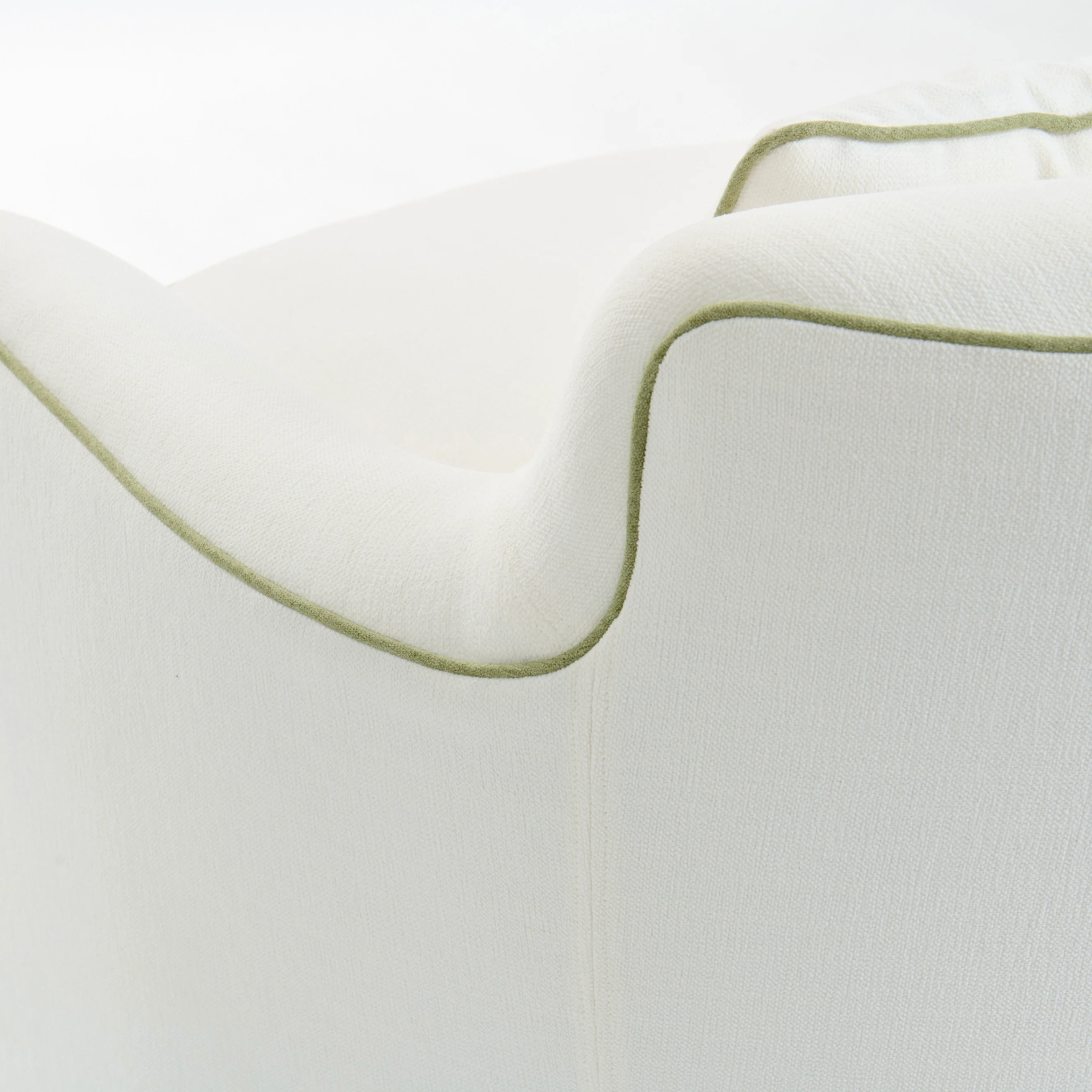 The Scarlett Swivel Chair: Crypton Off-White Fabric - Green Trim - Image 6