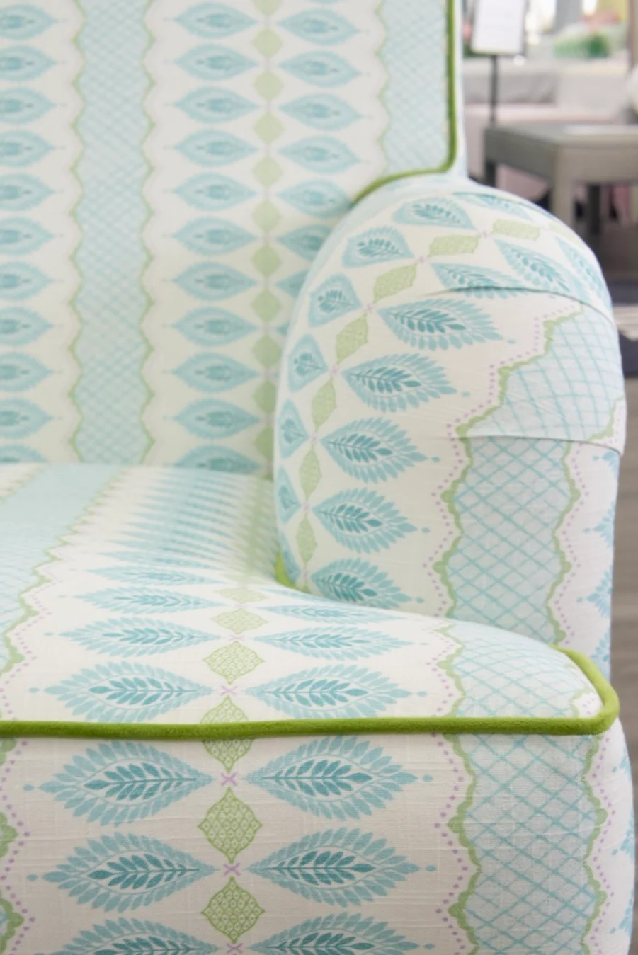 Tight back Waterfall Lounge Chair in Print Fabric - Contrast Piping - Image 5