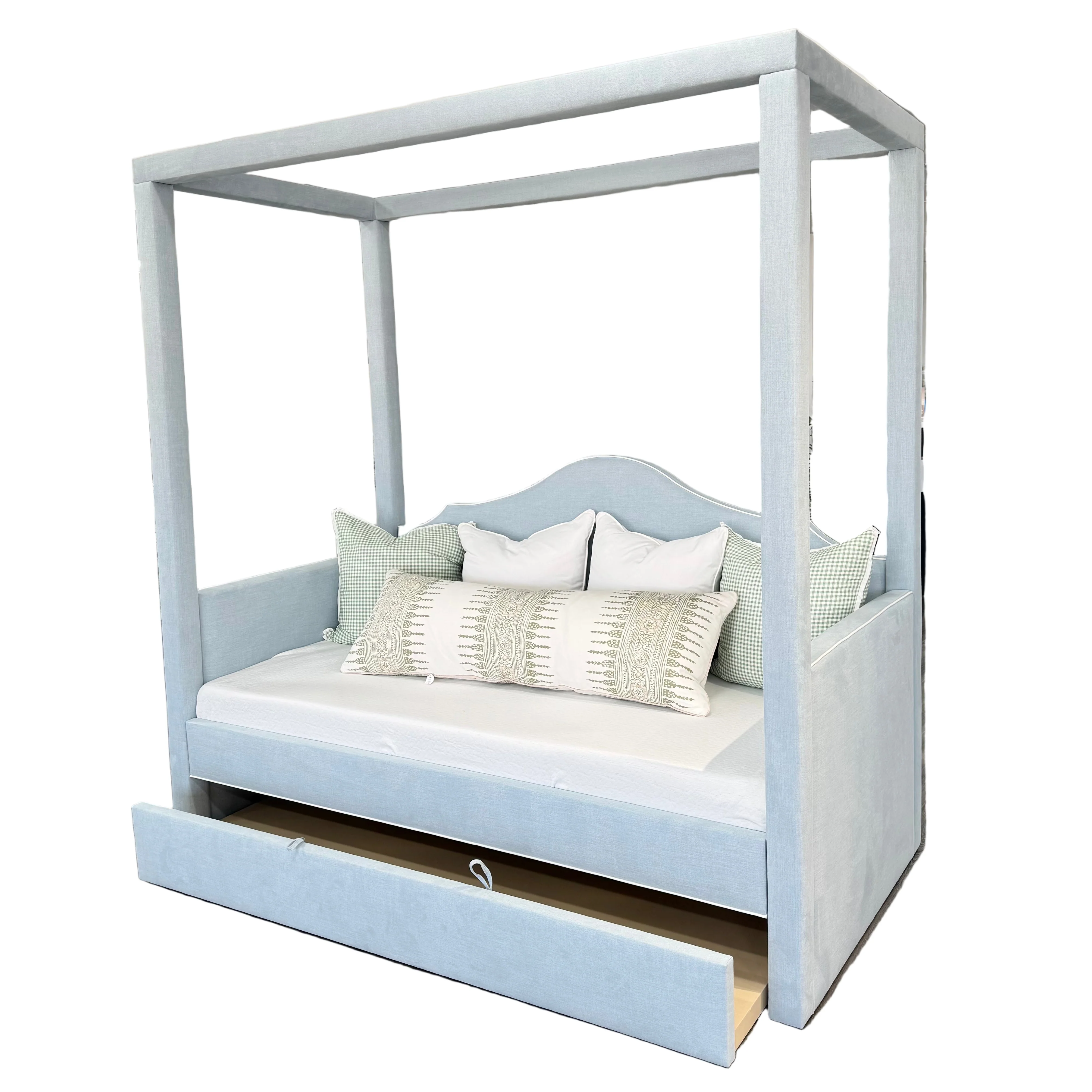 Twin Trundle Canopy Daybed - Sky Blue Woven Fabric